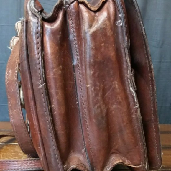 VTG Antique Italian Leather Crossbody Shoulder Bag - Picture 6 of 12